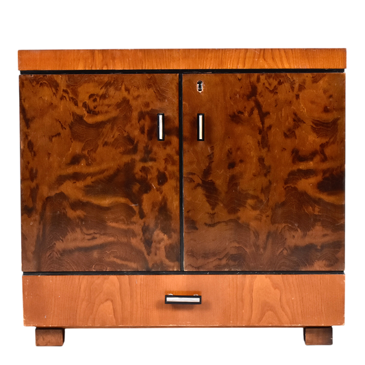 1940 European : Art Deco influenced birch/elm bar cabinet