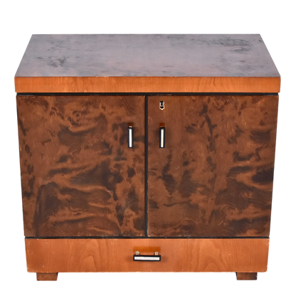 1940 European : Art Deco influenced birch/elm bar cabinet