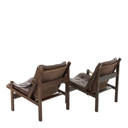 1960s Torbjorn Afdal : pair of brown leather "Hunter" safari chairs