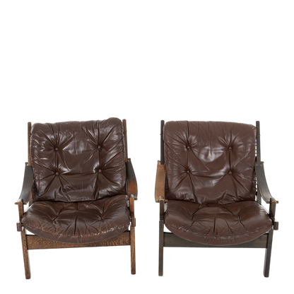 1960s Torbjorn Afdal : pair of brown leather "Hunter" safari chairs