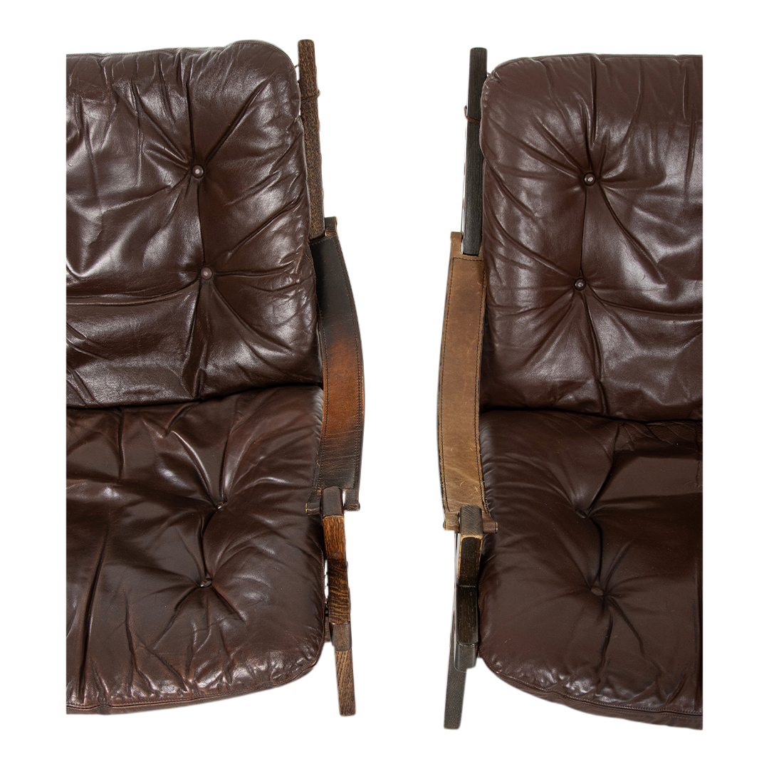 1960s Torbjorn Afdal : pair of brown leather "Hunter" safari chairs