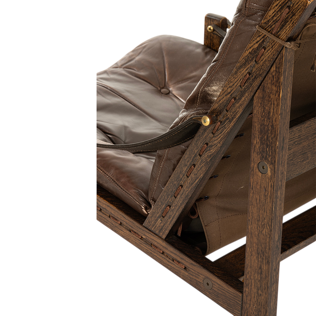 1960s Torbjorn Afdal : pair of brown leather "Hunter" safari chairs