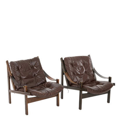1960s Torbjorn Afdal : pair of brown leather "Hunter" safari chairs