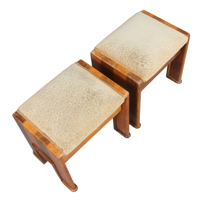 1930s Swedish : Art Deco padded stools in patterned velvet