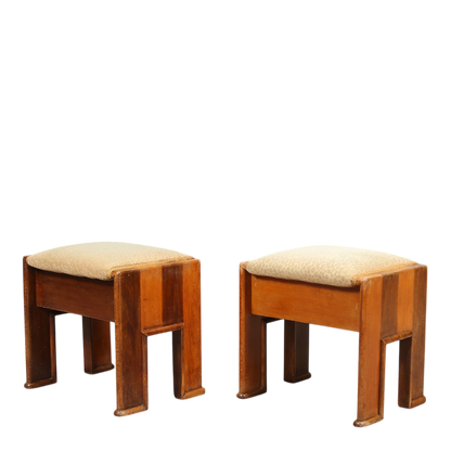 1930s Swedish : Art Deco padded stools in patterned velvet