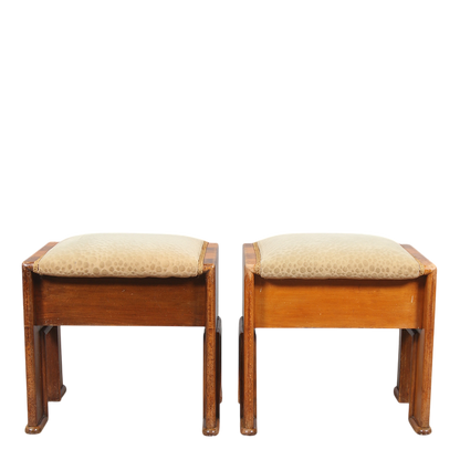 1930s Swedish : Art Deco padded stools in patterned velvet