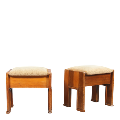 1930s Swedish : Art Deco padded stools in patterned velvet