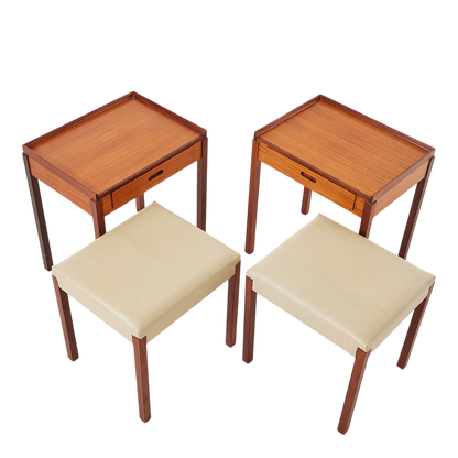 1960s Danish Design : pair teakwood side tables with underlying stool