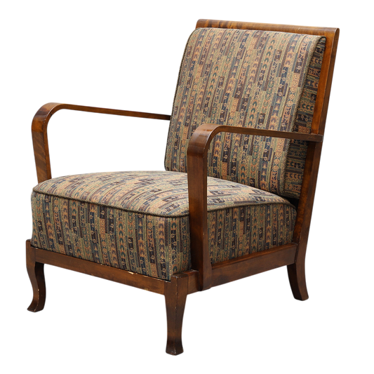 1930s Swedish : Art Deco transitional armchair w/geometric print