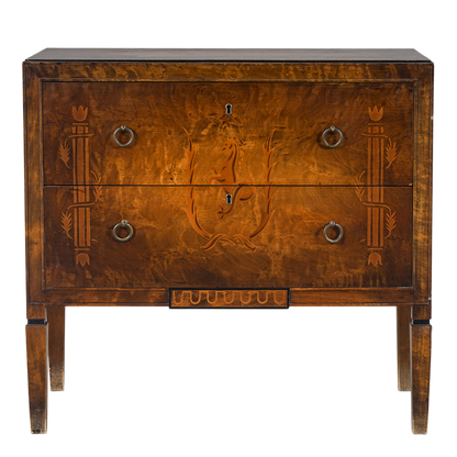 1920s Swedish Grace : exquisite Art Deco rootwood chest with intarsia