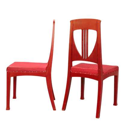 c1915 Swedish Grace : set of four red painted Art Nouveau side chairs
