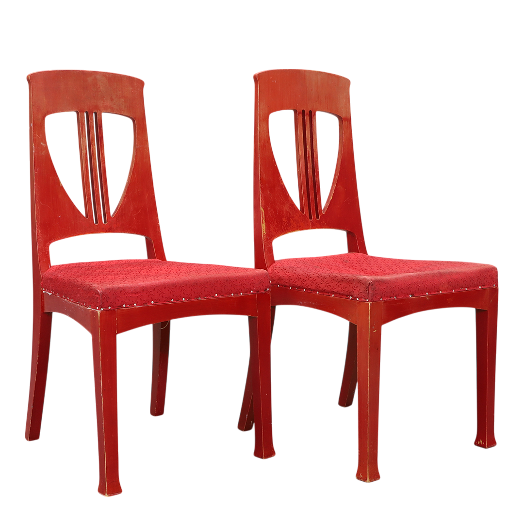 c1915 Swedish Grace : set of four red painted Art Nouveau side chairs