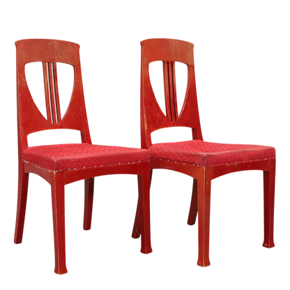 c1915 Swedish Grace : set of four red painted Art Nouveau side chairs