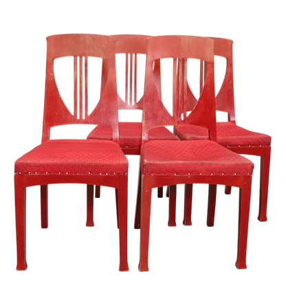 c1915 Swedish Grace : set of four red painted Art Nouveau side chairs