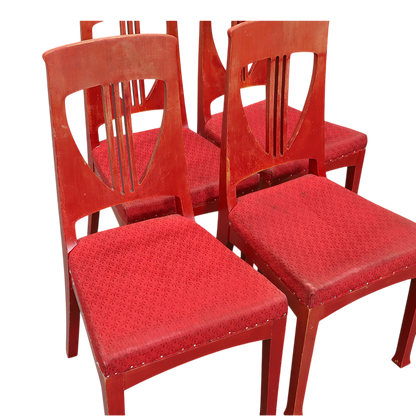 c1915 Swedish Grace : set of four red painted Art Nouveau side chairs