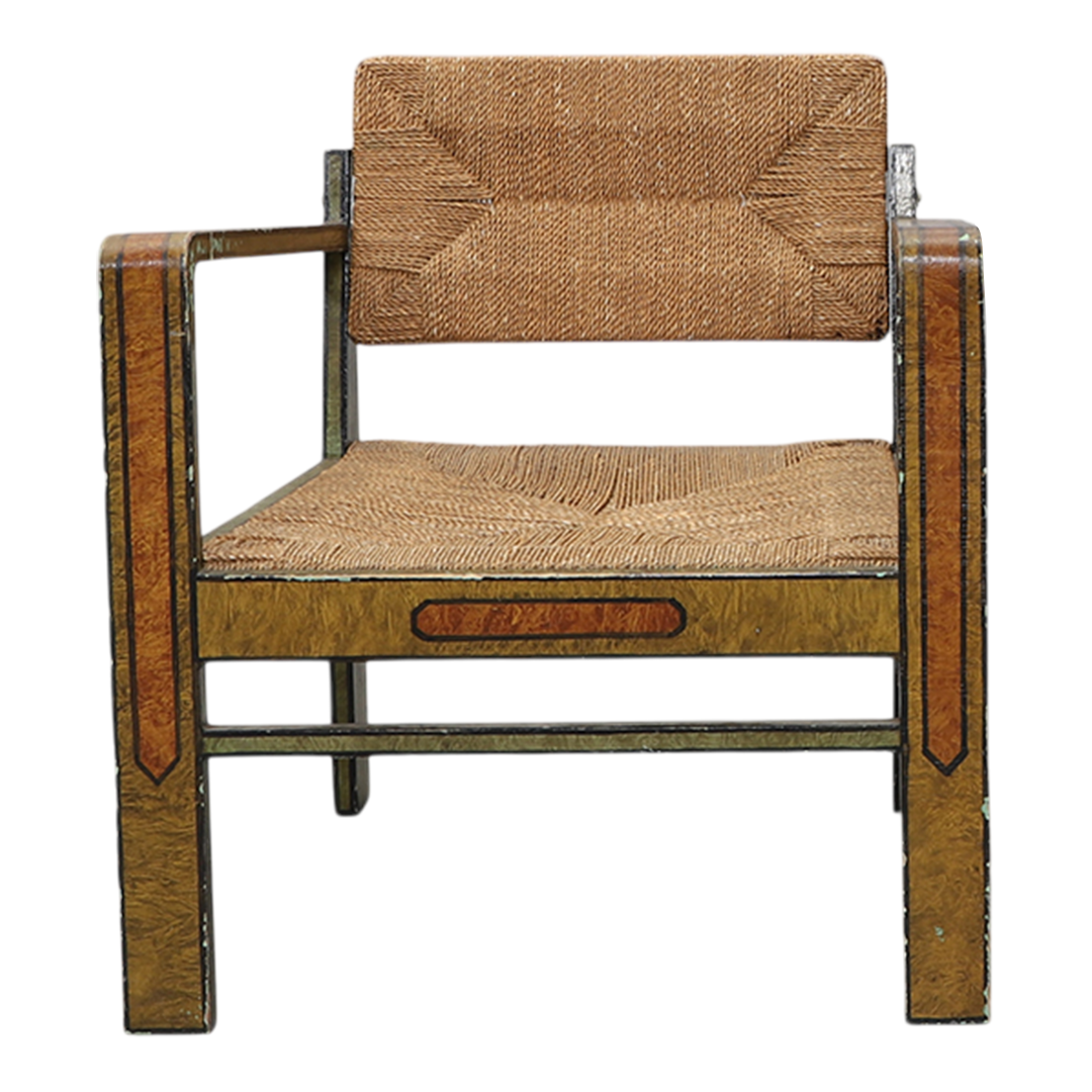 1940s Swedish : Allmoge Revival painted wood & corded rush armchair