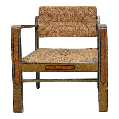 1940s Swedish : Allmoge Revival painted wood & corded rush armchair