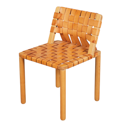 20thc European : Aalto inspired woven leather side chair