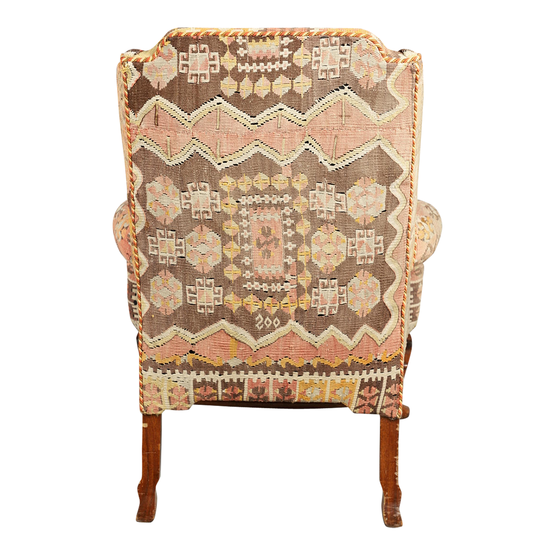 1950s George II style : classic wing chair w/kilim upholstery