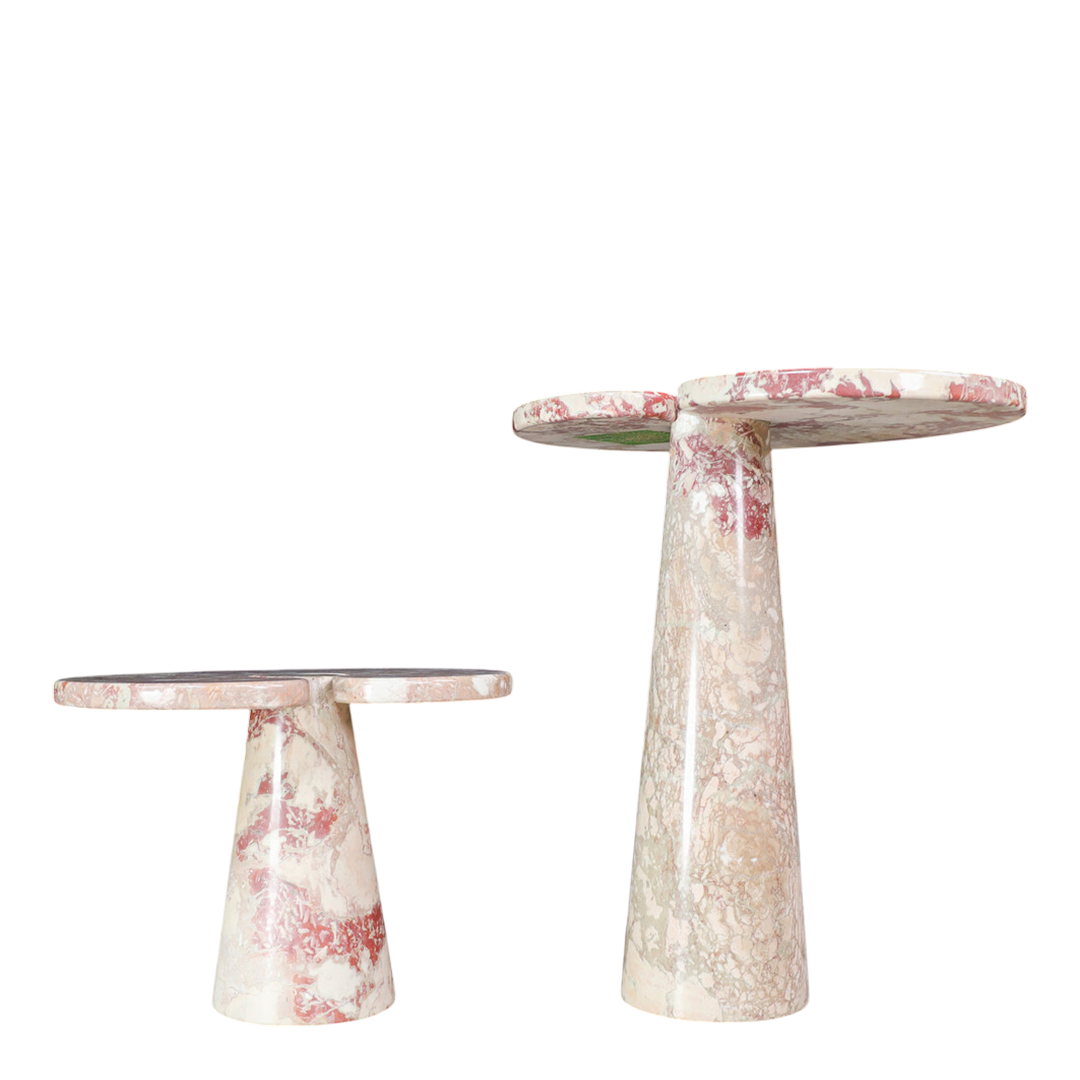 1970s Angelo Mangiarotti : pair of Rosa Verona marble "Eros" tables, Italy