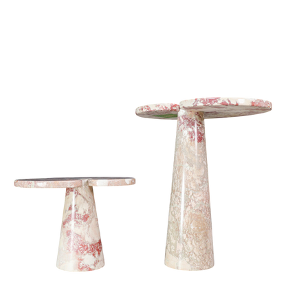 1970s Angelo Mangiarotti : pair of Rosa Verona marble "Eros" tables, Italy