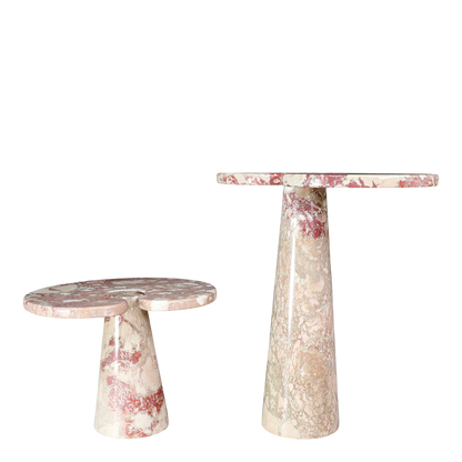 1970s Angelo Mangiarotti : pair of Rosa Verona marble "Eros" tables, Italy