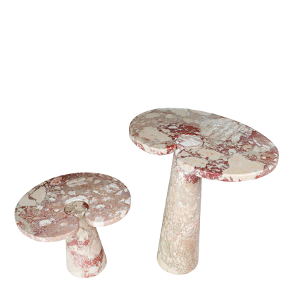 1970s Angelo Mangiarotti : pair of Rosa Verona marble "Eros" tables, Italy