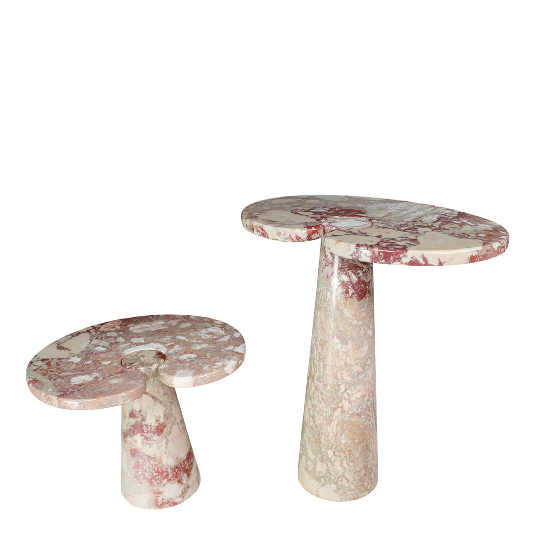 1970s Angelo Mangiarotti : pair of Rosa Verona marble "Eros" tables, Italy