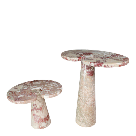 1970s Angelo Mangiarotti : pair of Rosa Verona marble "Eros" tables, Italy