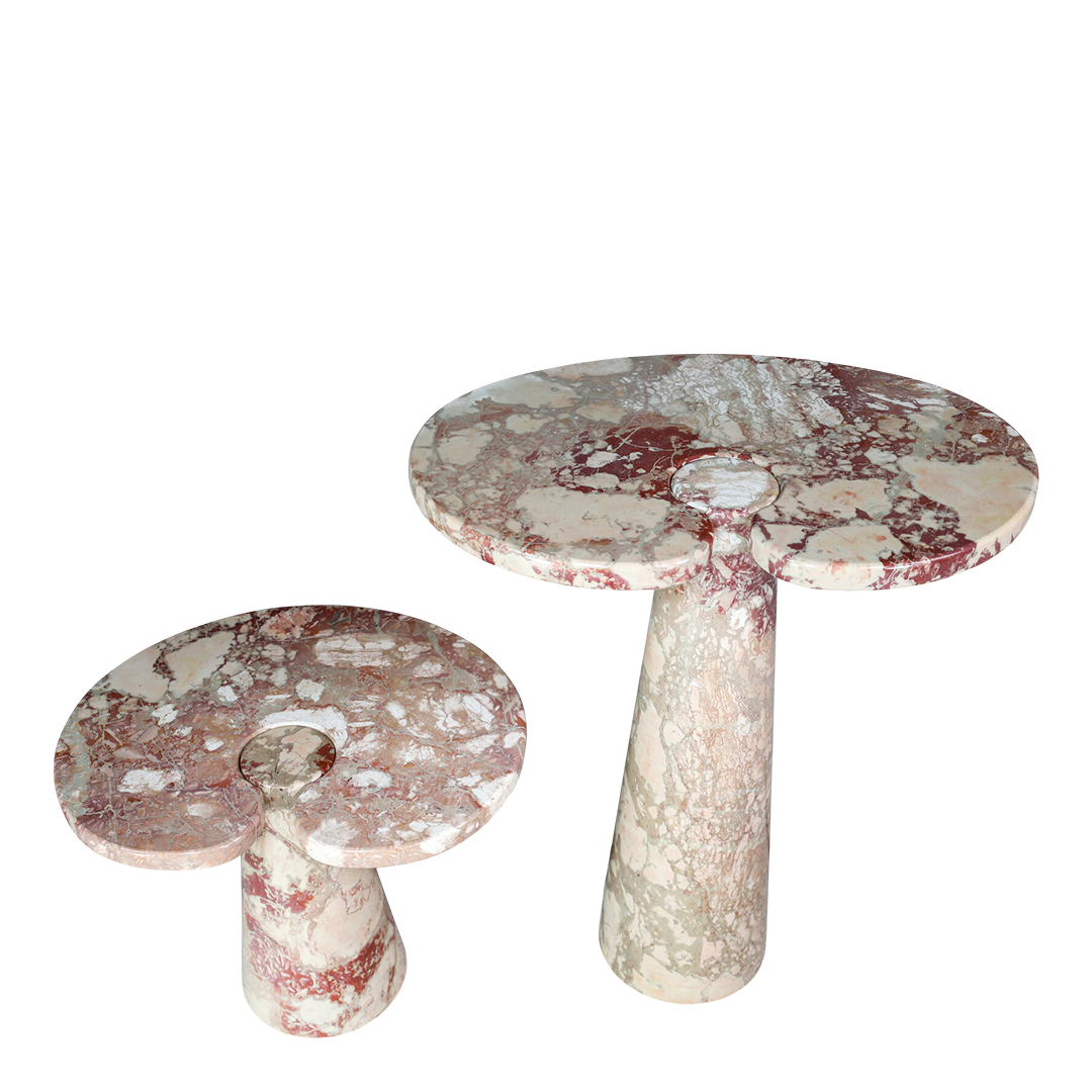 1970s Angelo Mangiarotti : pair of Rosa Verona marble "Eros" tables, Italy