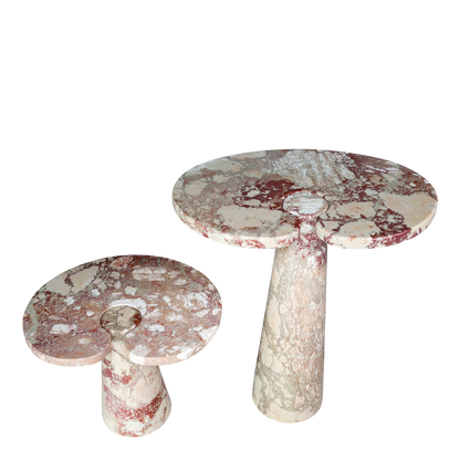 1970s Angelo Mangiarotti : pair of Rosa Verona marble "Eros" tables, Italy