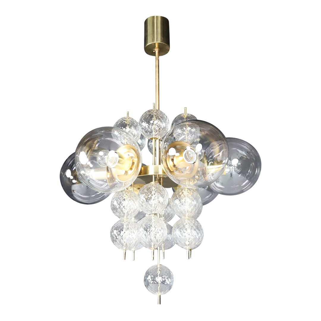 1960s Preciosa Czech : 30" six clear globe & brass chandelier