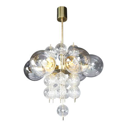 1960s Preciosa Czech : 30" six clear globe & brass chandelier