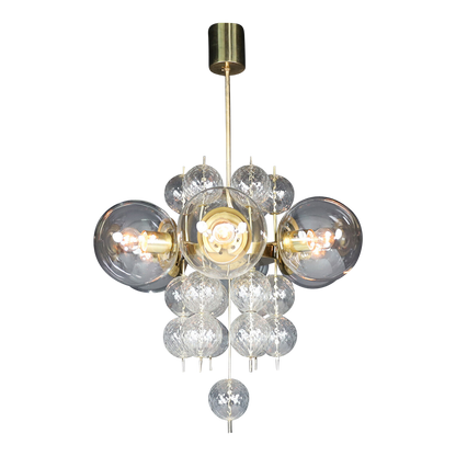 1960s Preciosa Czech : 30" six clear globe & brass chandelier