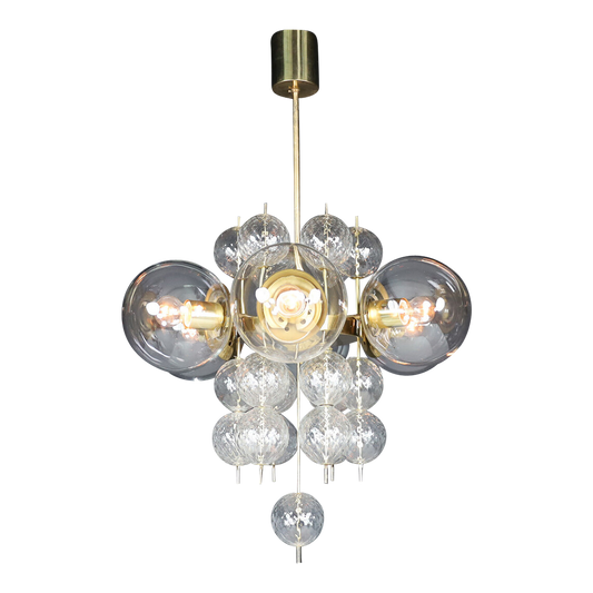 1960s Preciosa Czech : 30" six clear globe & brass chandelier