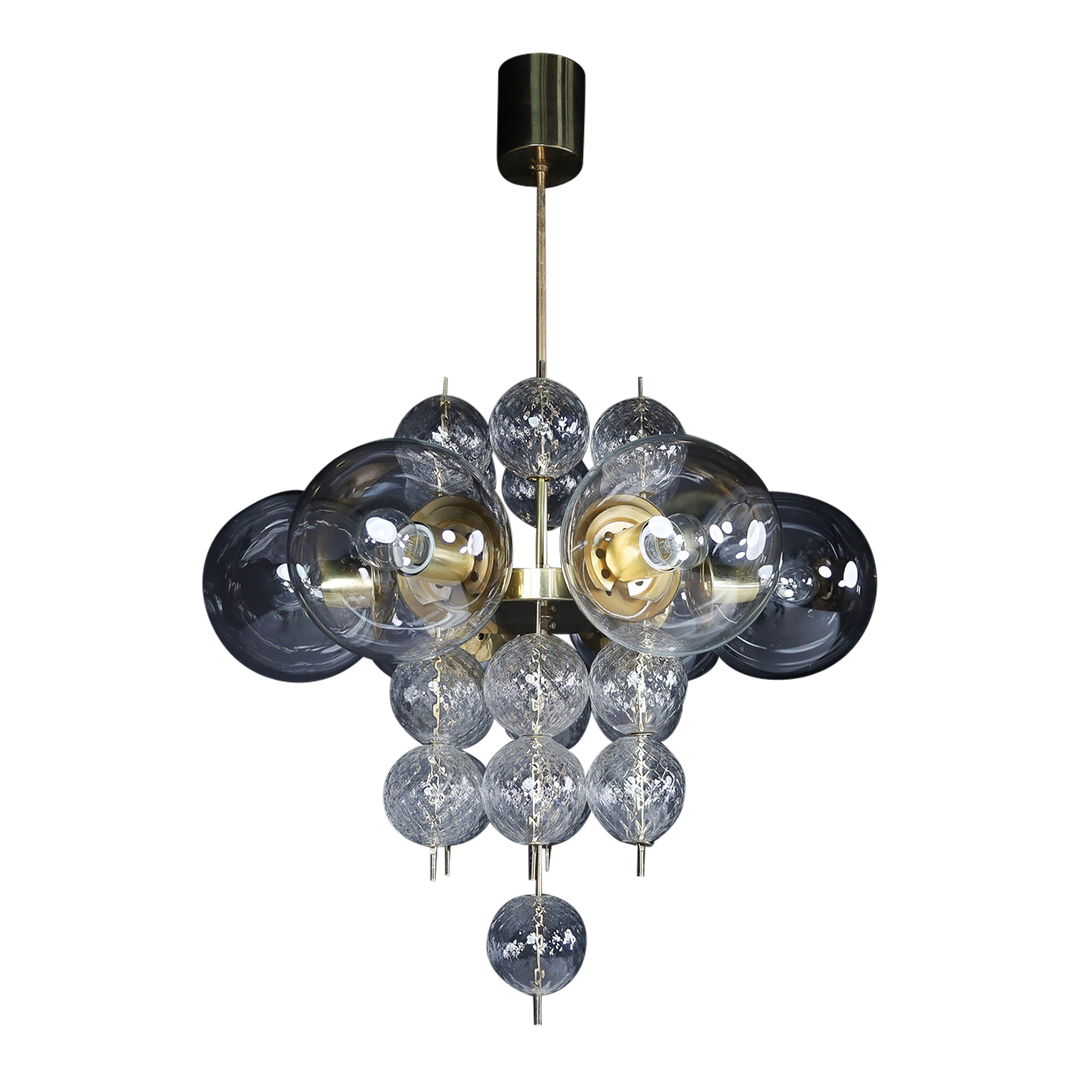 1960s Preciosa Czech : 30" six clear globe & brass chandelier