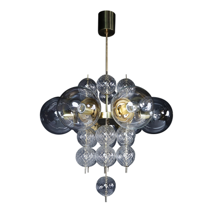 1960s Preciosa Czech : 30" six clear globe & brass chandelier