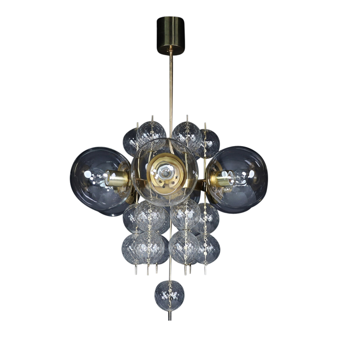 1960s Preciosa Czech : 30" six clear globe & brass chandelier