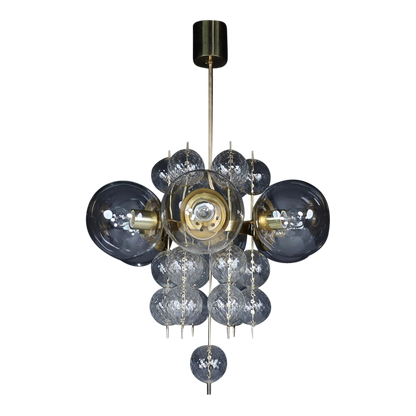 1960s Preciosa Czech : 30" six clear globe & brass chandelier