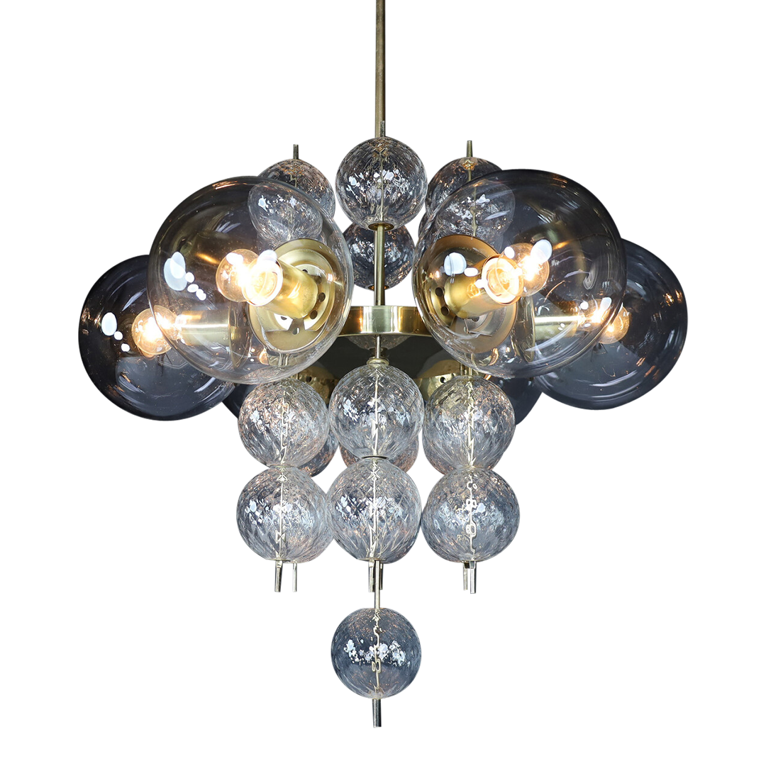 1960s Preciosa Czech : 30" six clear globe & brass chandelier