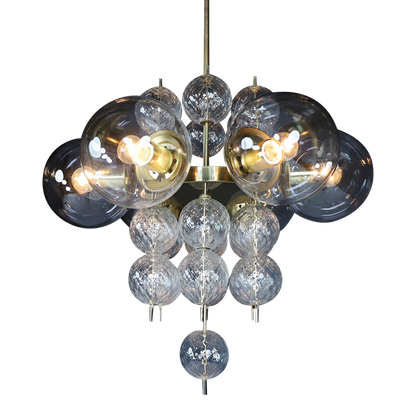 1960s Preciosa Czech : 30" six clear globe & brass chandelier