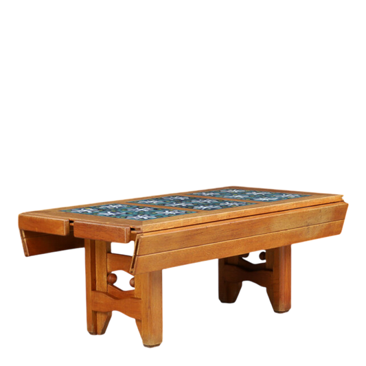 1950s Guillerme Et Chambron : oak and tile top extendable coffee table