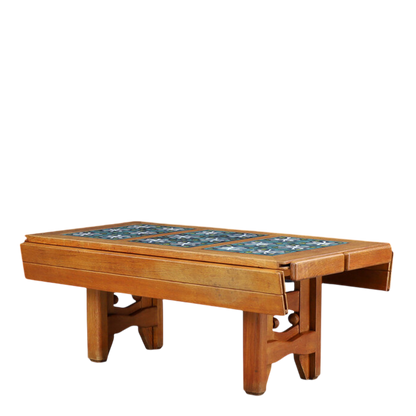 1950s Guillerme Et Chambron : oak and tile top extendable coffee table