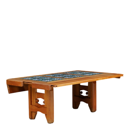 1950s Guillerme Et Chambron : oak and tile top extendable coffee table