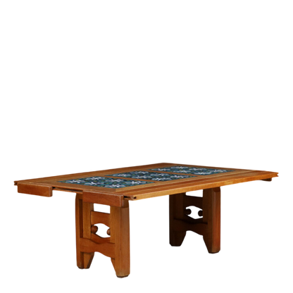 1950s Guillerme Et Chambron : oak and tile top extendable coffee table