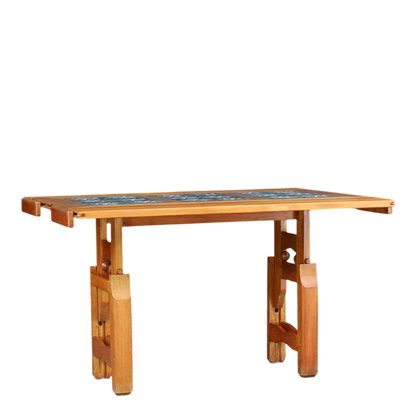 1950s Guillerme Et Chambron : oak and tile top extendable coffee table