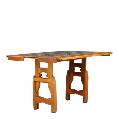 1950s Guillerme Et Chambron : oak and tile top extendable coffee table