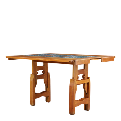 1950s Guillerme Et Chambron : oak and tile top extendable coffee table