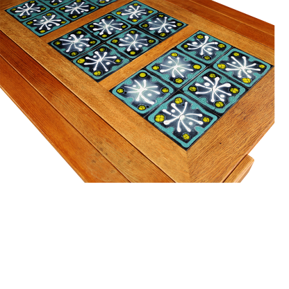 1950s Guillerme Et Chambron : oak and tile top extendable coffee table