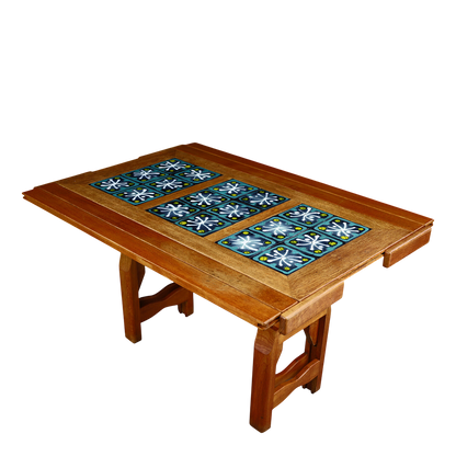 1950s Guillerme Et Chambron : oak and tile top extendable coffee table